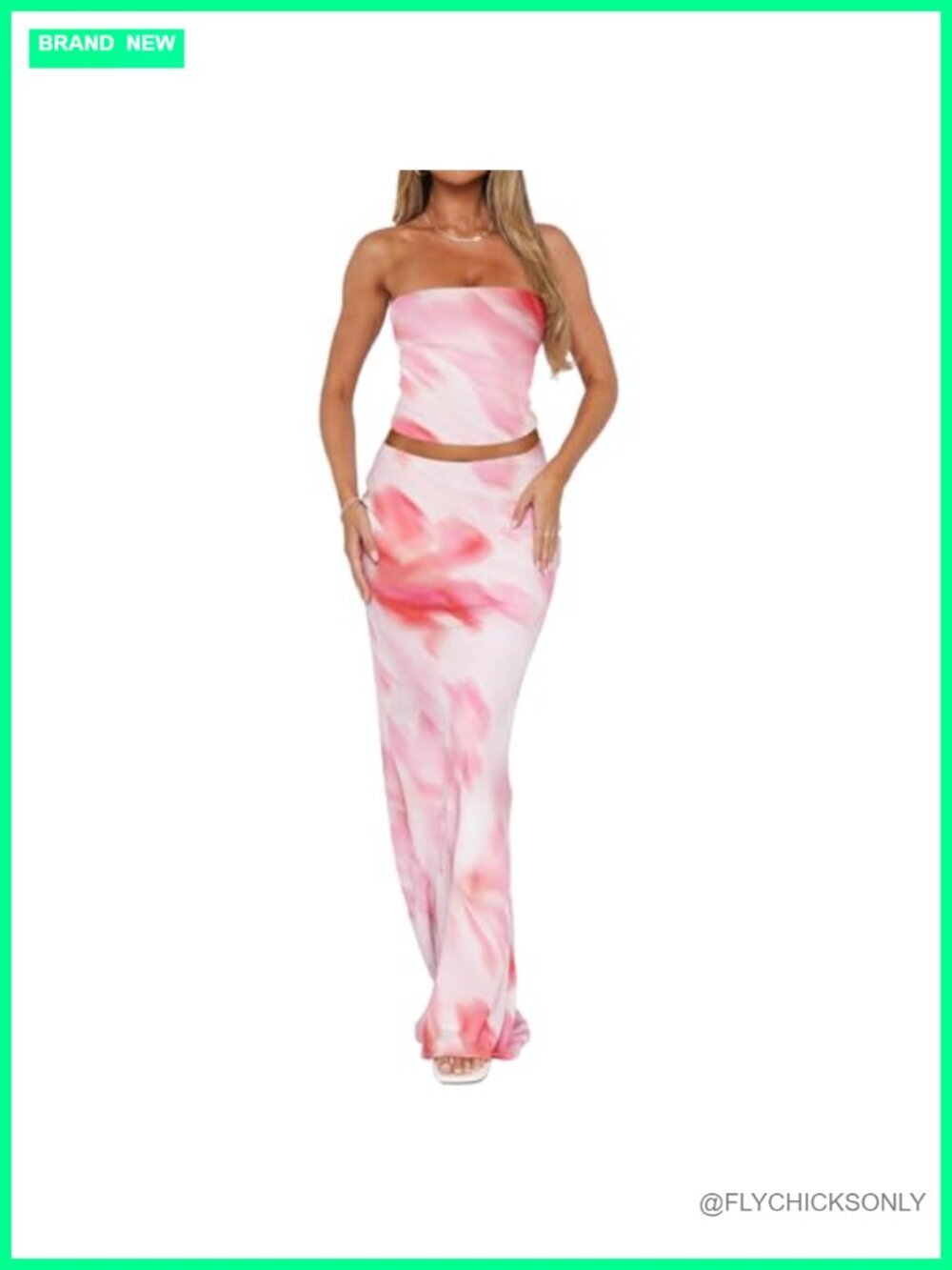 2 Piece Skirt Set for Women Sleeveless Tube Top Bodycon Maxi Skirt Going Out